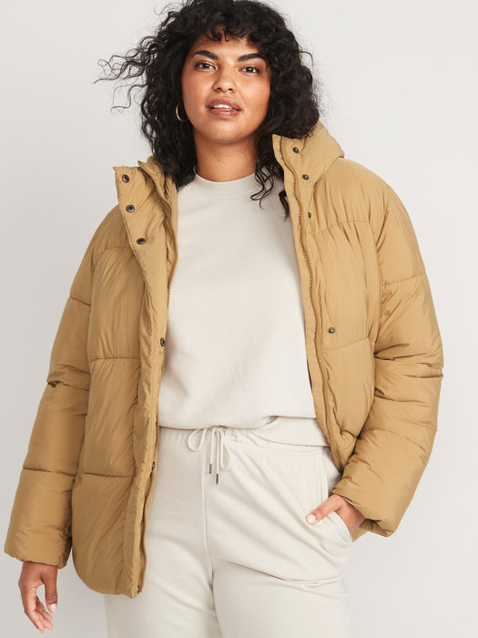 Water-Resistant Hooded Puffer Jacket for Women