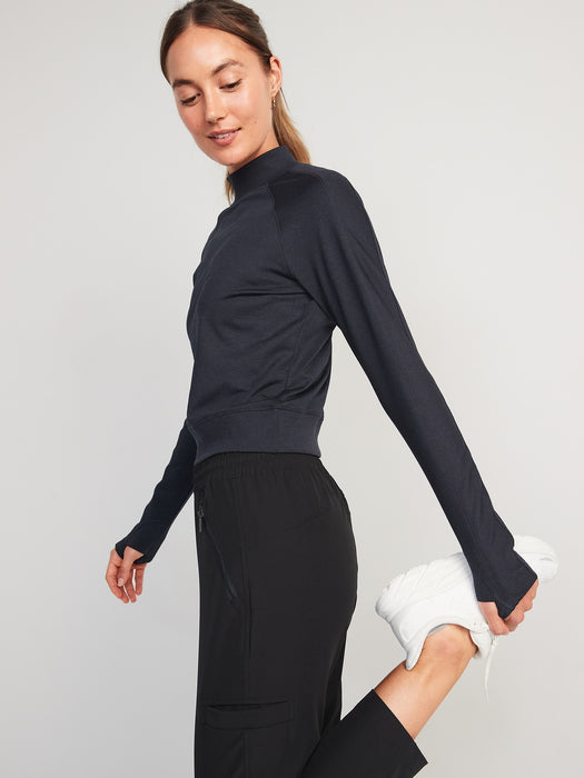 CozeCore Mock-Neck Cropped Rib-Paneled Top for Women