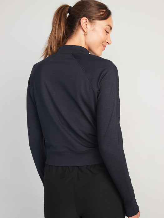 CozeCore Mock-Neck Cropped Rib-Paneled Top for Women