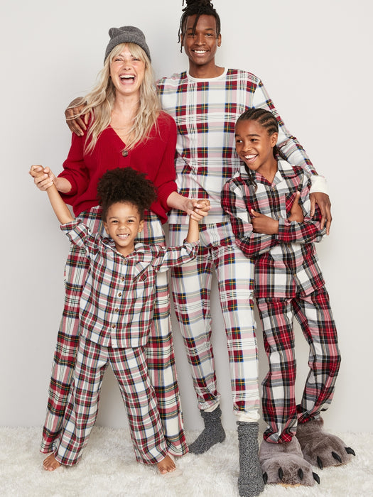 Gender-Neutral Holiday Matching Snug-Fit Pajama Set for Kids - White