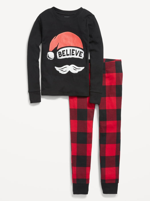 Gender-Neutral Holiday Matching Snug-Fit Pajama Set for Kids - Red