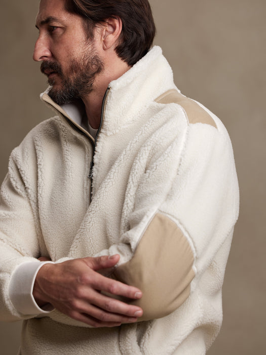 Half-Zip Sherpa Sweater - Transition Cream White