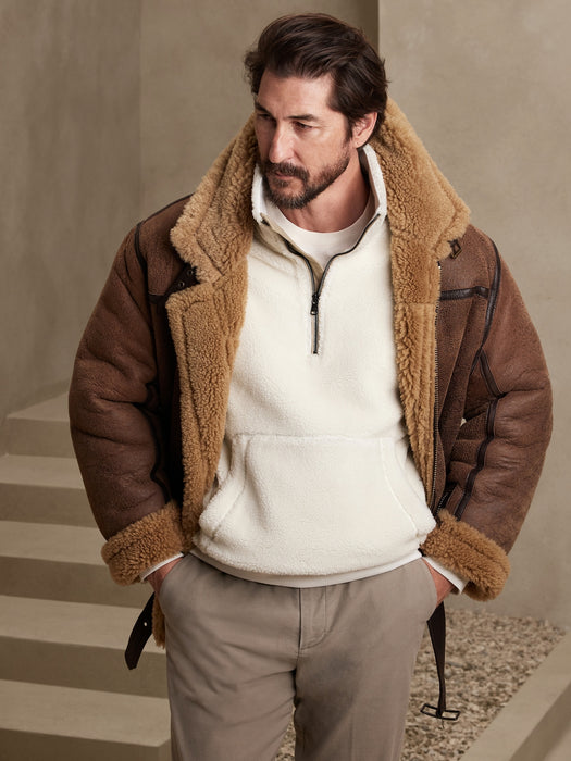 Half-Zip Sherpa Sweater - Transition Cream White
