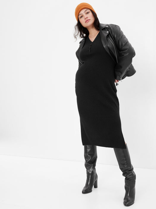 Maternity Henley Midi Sweater Dress - true black