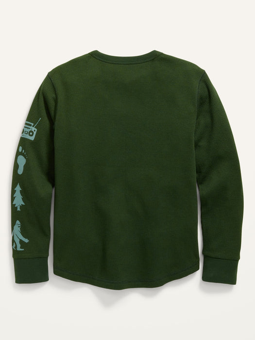 Gender-Neutral Thermal-Knit Long-Sleeve Graphic T-Shirt for Kids