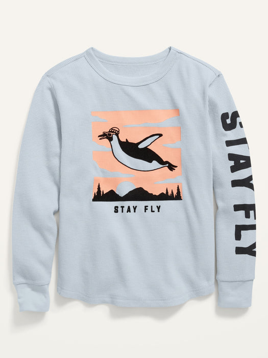Gender-Neutral Thermal-Knit Long-Sleeve Graphic T-Shirt for Kids