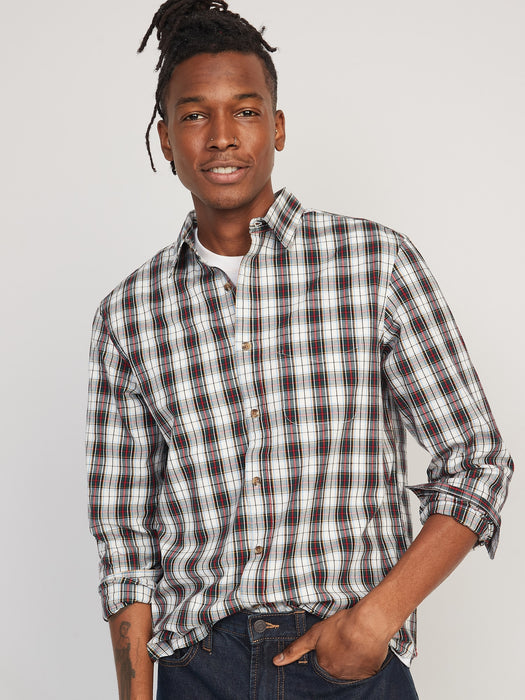 Regular-Fit Built-In Flex Patterned Everyday Shirt for Men - White