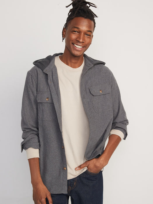 Hooded Soft-Brushed Flannel Shirt for Men