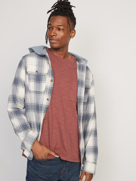 Hooded Soft-Brushed Flannel Shirt for Men - Multi