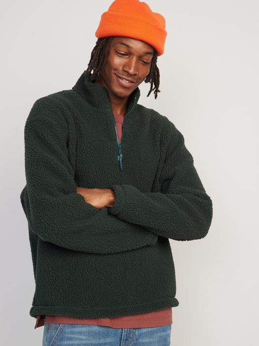Cozy Sherpa Quarter-Zip Sweatshirt for Men - Green