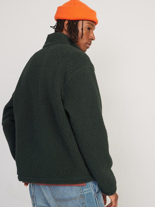 Cozy Sherpa Quarter-Zip Sweatshirt for Men - Green