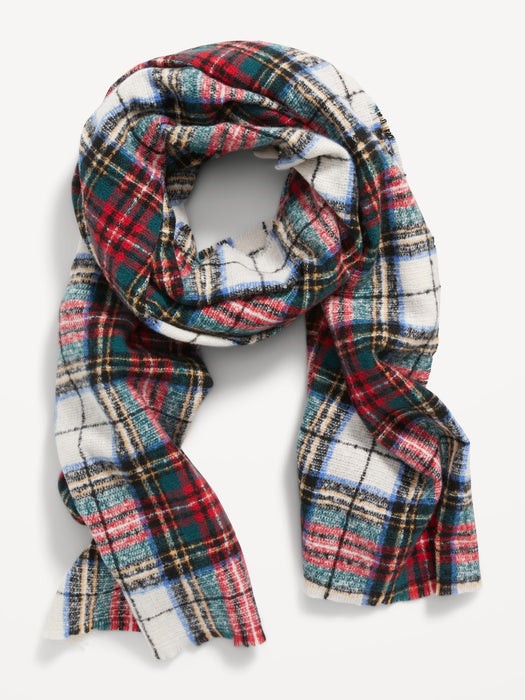 Plaid Flannel Scarf for Women - White