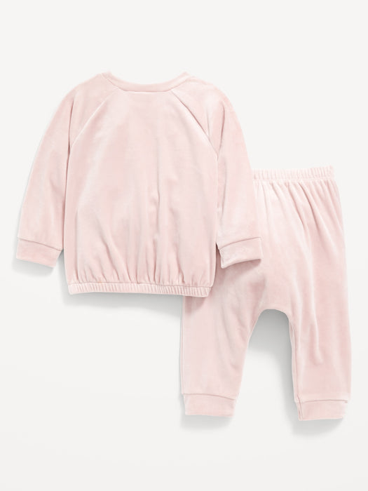 Unisex Velour Sweatshirt & Jogger Sweatpants Set for Baby - Pink