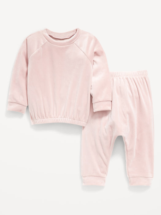 Unisex Velour Sweatshirt & Jogger Sweatpants Set for Baby - Pink