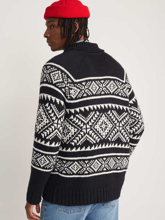Fair Isle Zip-Front Cardigan Sweater for Men