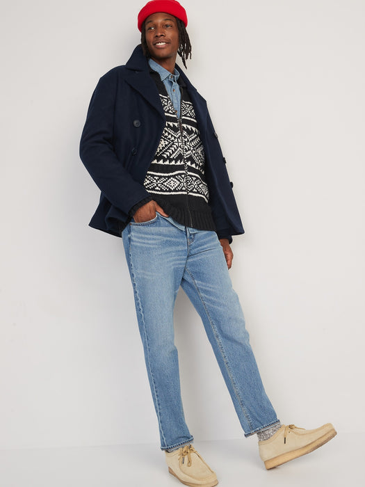 Fair Isle Zip-Front Cardigan Sweater for Men