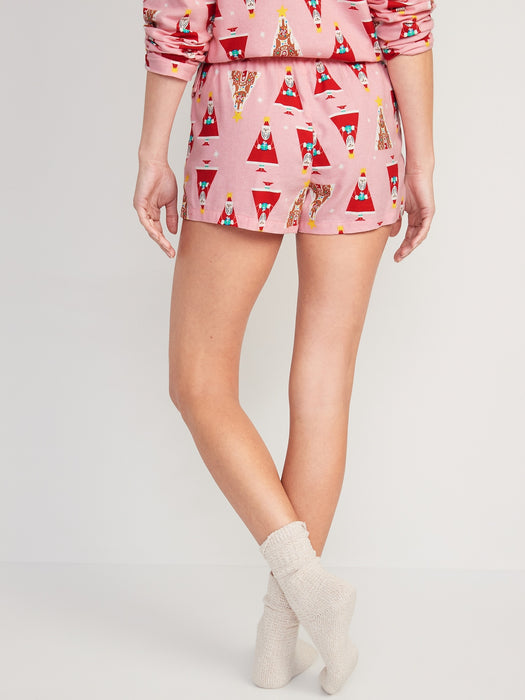 Matching Print Flannel Pajama Shorts for Women -- 2.5-inch inseam - Pink