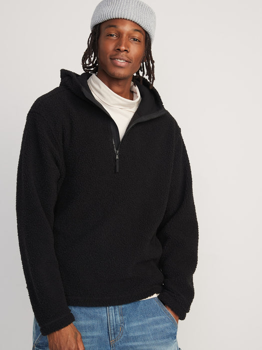 Oversized Sherpa Quarter-Zip Sweatshirt for Men - Black