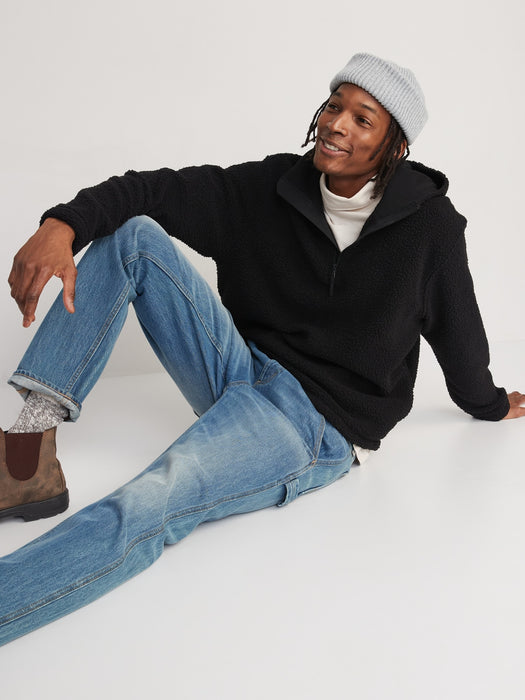 Oversized Sherpa Quarter-Zip Sweatshirt for Men - Black