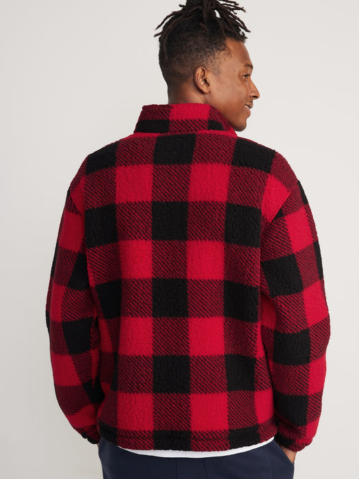 Oversized Plaid Sherpa Quarter-Zip Sweatshirt for Men