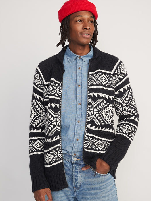 Fair Isle Zip-Front Cardigan Sweater for Men
