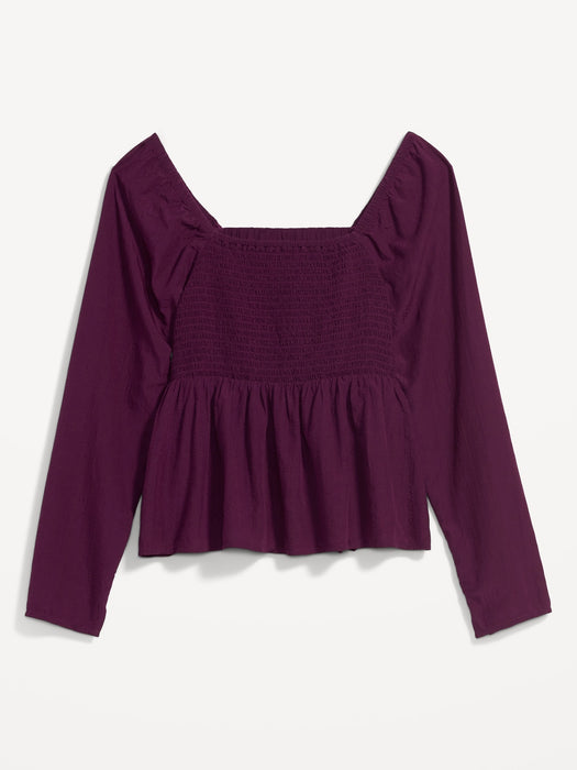 Seersucker Smocked Babydoll Blouse for Women