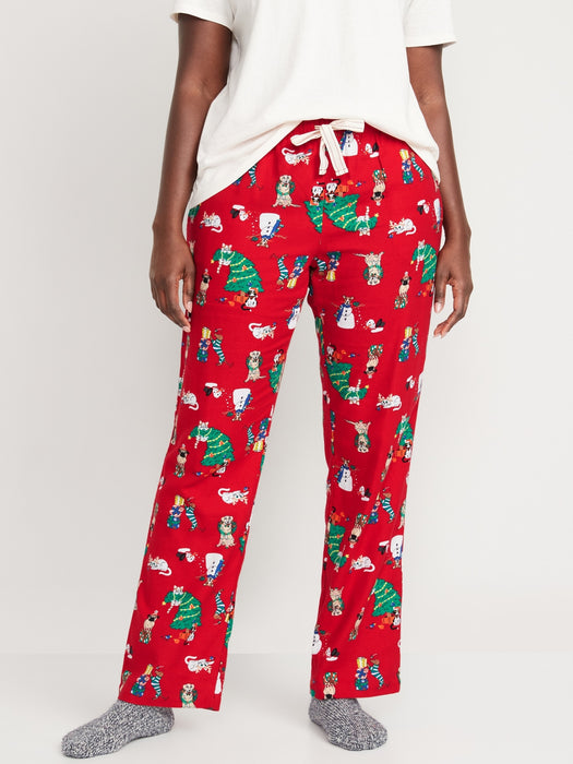 Printed Flannel Pajama Pants for Women - Red