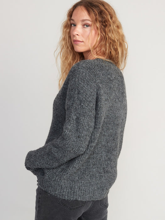Mélange Cozy Shaker-Stitch Cardigan Sweater for Women
