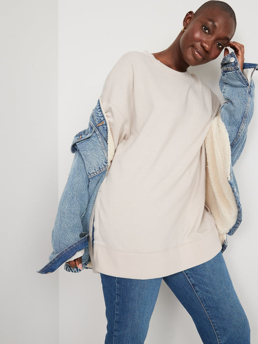 Oversized Boyfriend Garment-Dyed Tunic Sweatshirt for Women