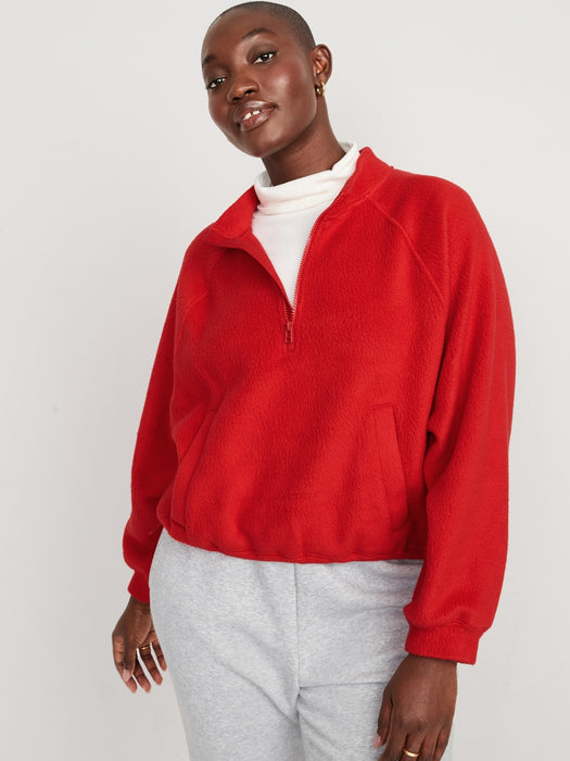 Oversized Sherpa Half-Zip Sweatshirt for Women - Red