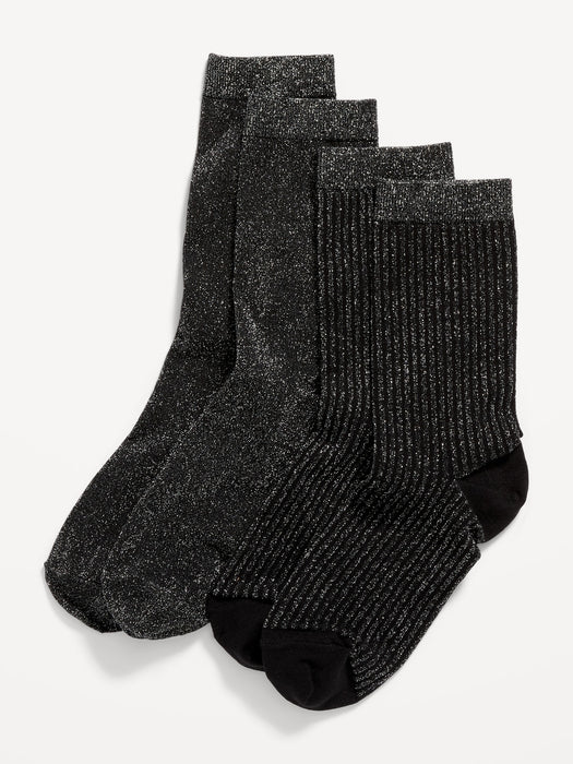 2-Pack Sparkle Crew Socks for Women - Black