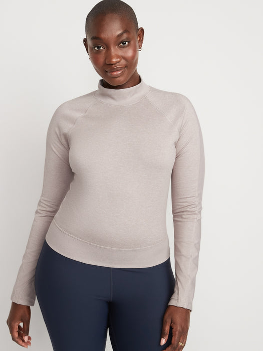 CozeCore Mock-Neck Cropped Rib-Paneled Top for Women