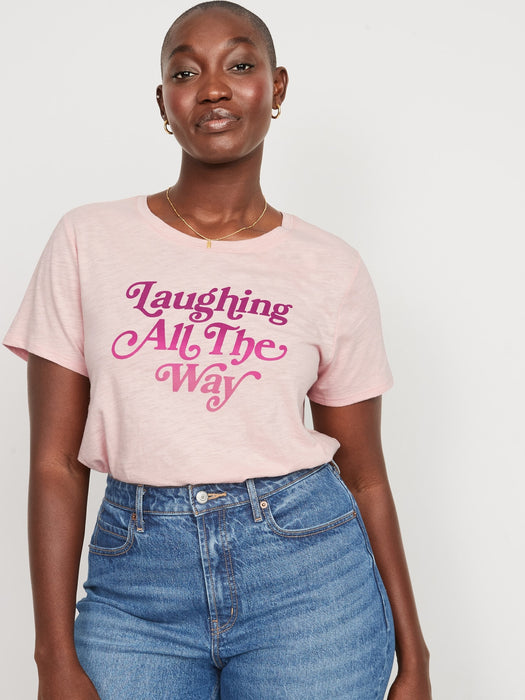 EveryWear Slub-Knit Holiday Graphic T-Shirt for Women - Pink