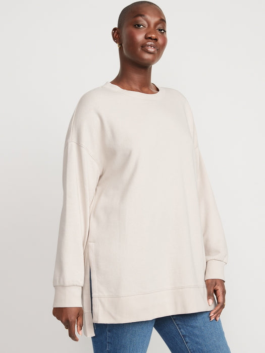 Oversized Boyfriend Garment-Dyed Tunic Sweatshirt for Women