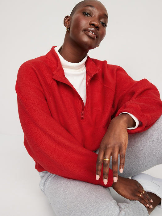 Oversized Sherpa Half-Zip Sweatshirt for Women - Red