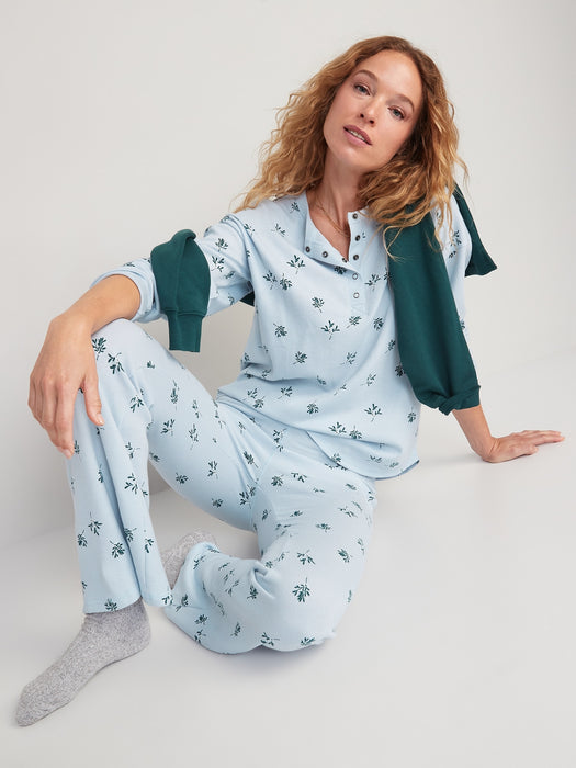 High-Waisted Thermal Flare Pajama Pants for Women - Multi