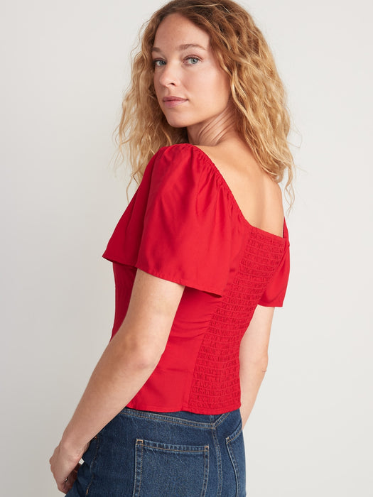 Flutter-Sleeve Smocked Top for Women