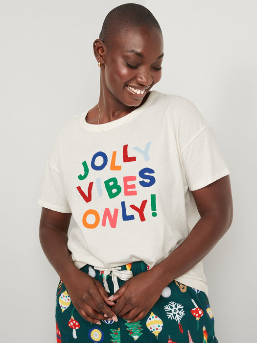 Matching Holiday Graphic Easy T-Shirt for Women - Yellow