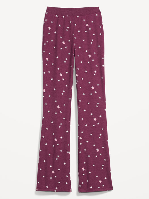 High-Waisted Thermal Flare Pajama Pants for Women - Multi