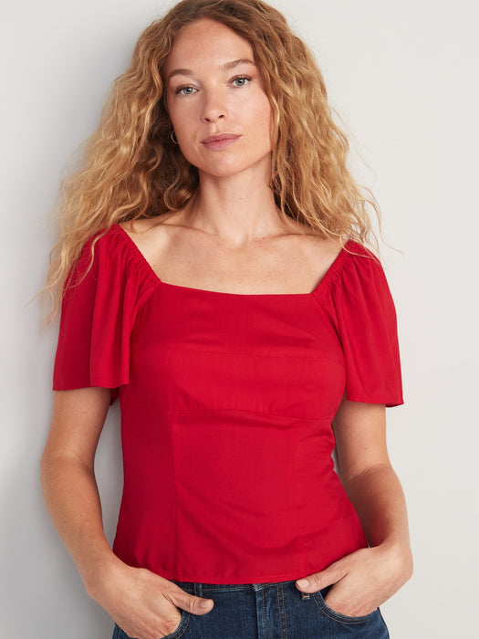 Flutter-Sleeve Smocked Top for Women