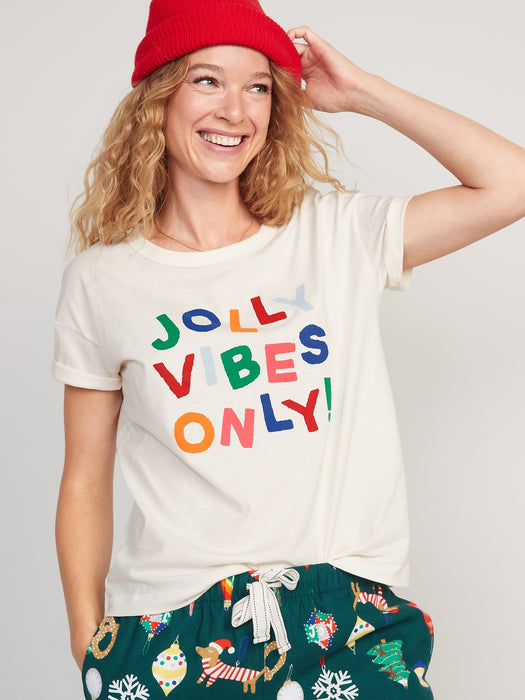 Matching Holiday Graphic Easy T-Shirt for Women - Yellow