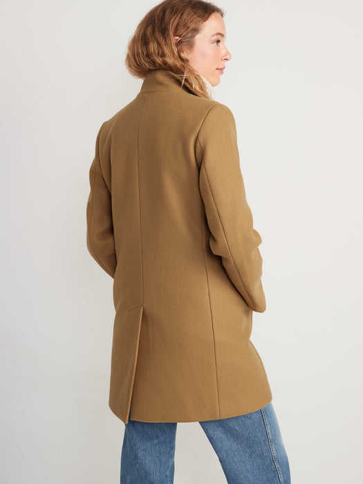 Soft-Brushed Funnel-Neck Coat for Women - Yellow