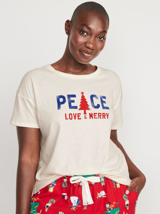 Matching Holiday Graphic Easy T-Shirt for Women - White