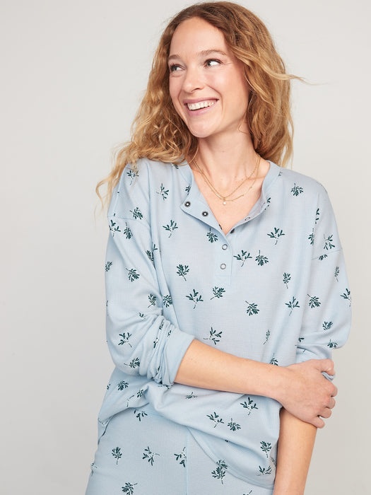 Thermal Henley Pajama Top for Women - Multi