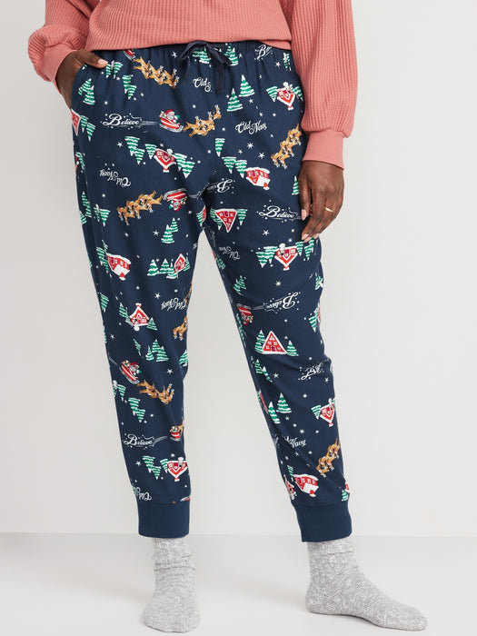 Printed Flannel Jogger Pajama Pants for Women - Blue