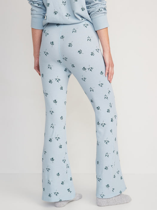 High-Waisted Thermal Flare Pajama Pants for Women - Multi