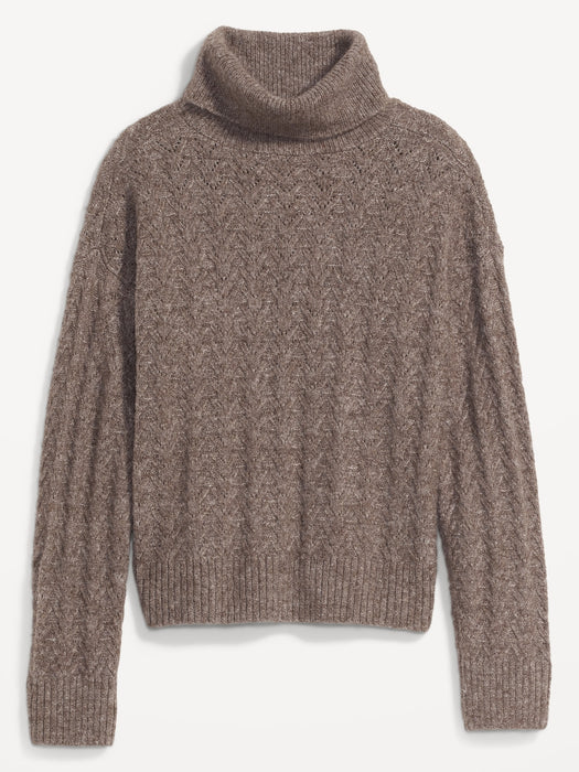 Heathered Pointelle-Knit Turtleneck Sweater for Women