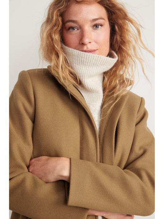 Soft-Brushed Funnel-Neck Coat for Women - Yellow