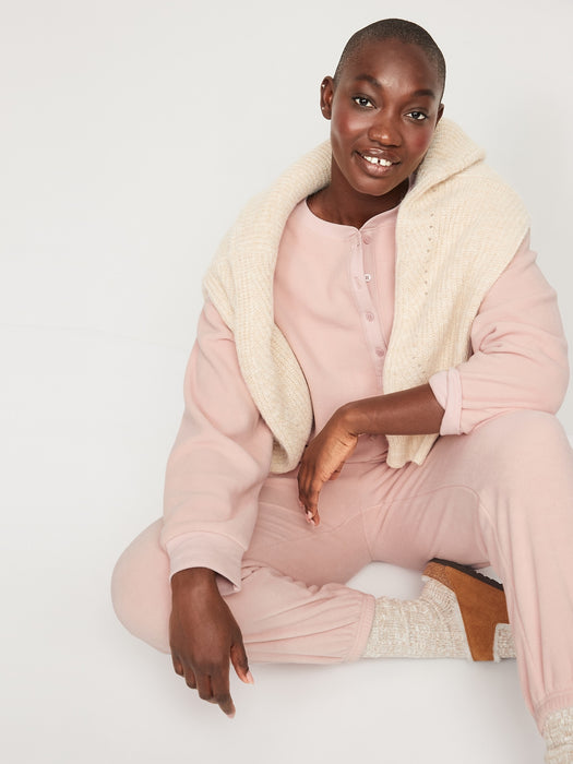 Microfleece Henley Lounge Sweatshirt for Women - Pink