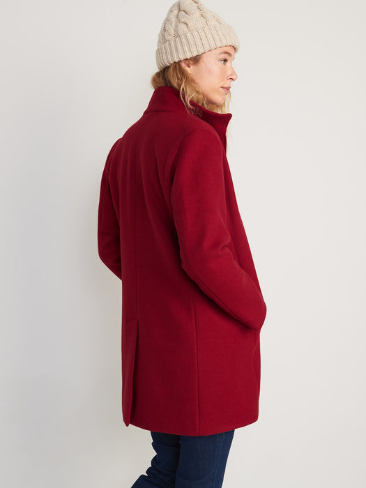 Soft-Brushed Funnel-Neck Coat for Women - Red